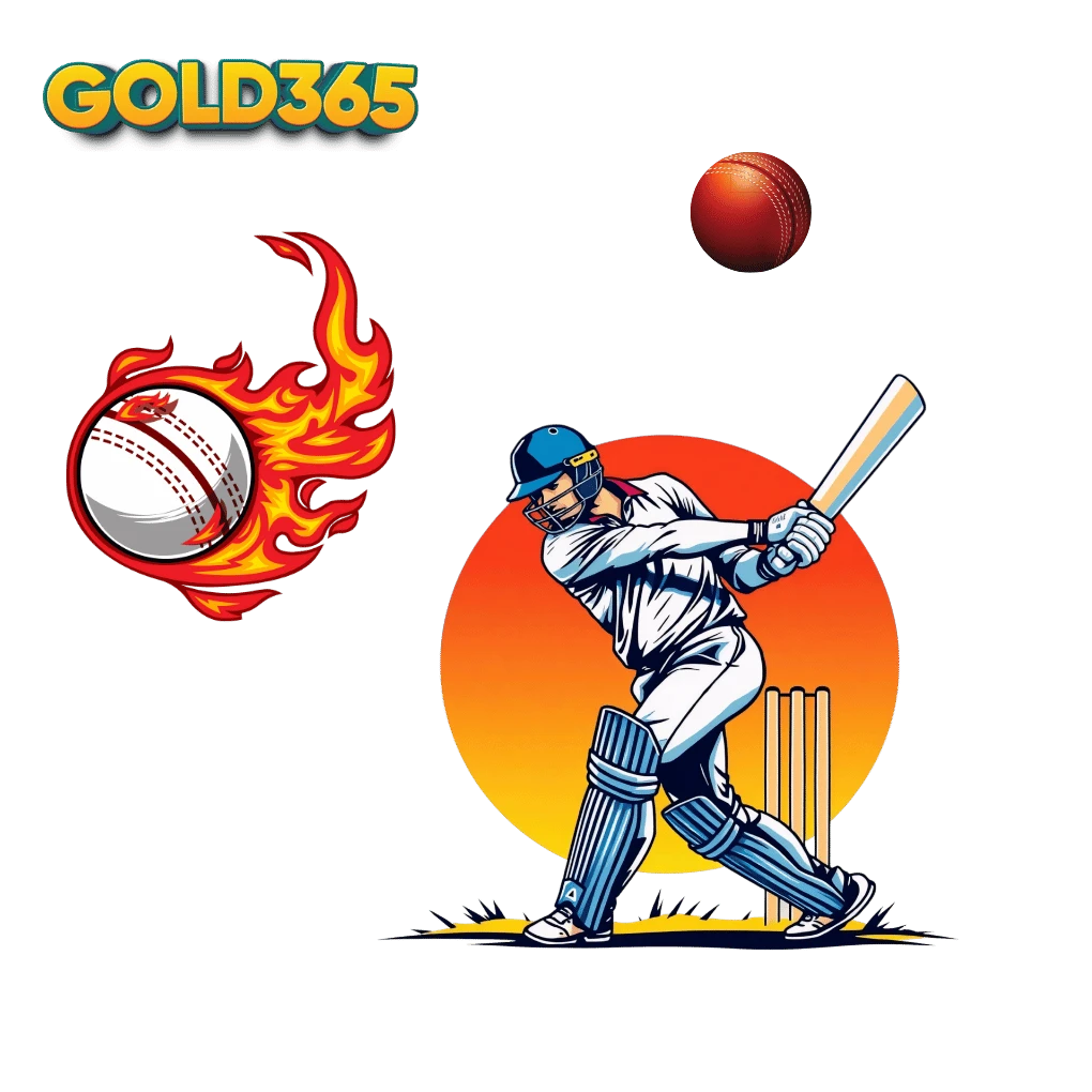 Cricket player hitting ball mid-air, promoting Gold365Play online cricket betting platform.